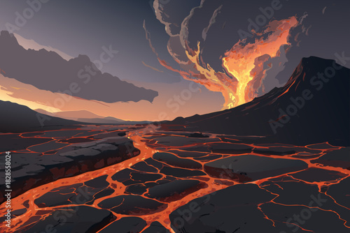 Landscape Volcanic Terrain With Glowing Creative Visual Great for Commercial Projects