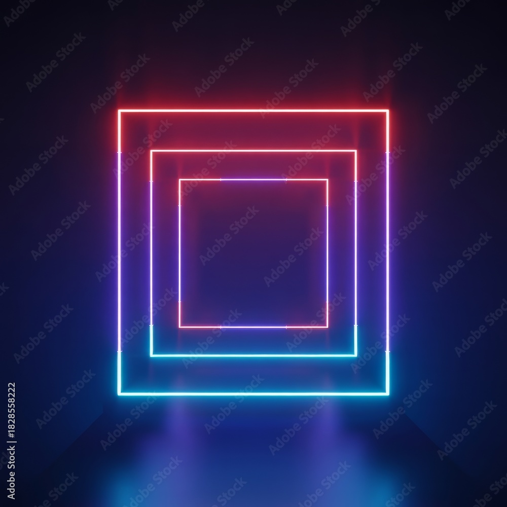 Fototapeta premium Concentric Neon Squares With Red Blue Gradient Lighting