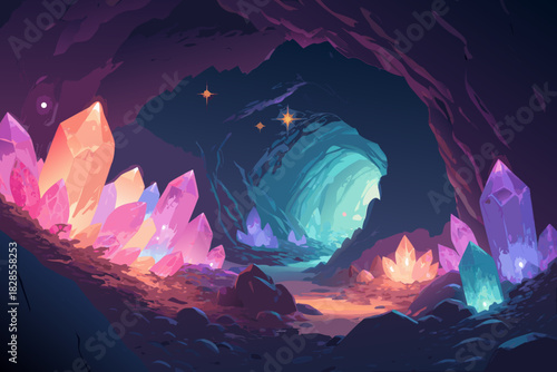 Magical Crystal Cave Illuminated Radiant Professional Photo Suitable for Design