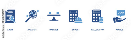 Accounting banner web icon vector illustration concept for business and finance with an icon of the audit, analysis, balance, budget, calculation, and advice