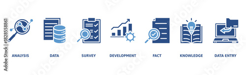 Research banner web icon vector illustration concept with icon of analysis, data, survey, development, fact, knowledge and data entry