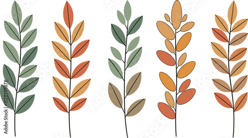Autumn foliage branches vector set minimalist stylized leaves fall colors seasonal graphic design elements
