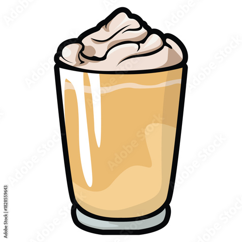 A set of hand drawn coffee drink illustrations featuring various café beverages such as latte, cappuccino, mocha, matcha, frappe, and creamy dessert drinks. Each cup is illustrated in a cute cartoon