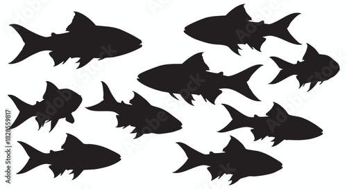 Silhouettes of Aquatic Creatures in Black A Minimalist Depiction of Marine Life for Design and Decoration