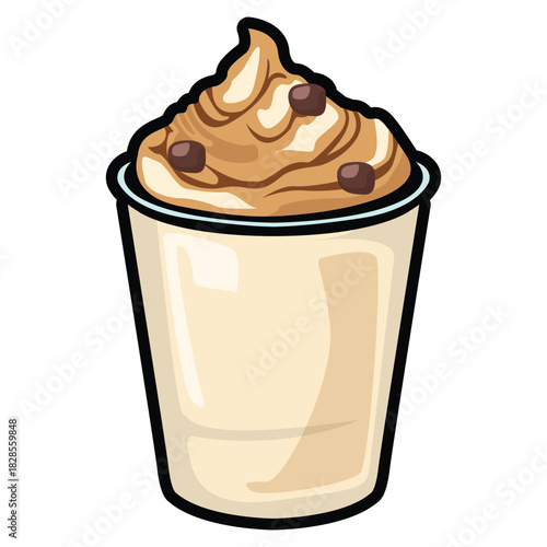 A set of hand drawn coffee drink illustrations featuring various café beverages such as latte, cappuccino, mocha, matcha, frappe, and creamy dessert drinks. Each cup is illustrated in a cute cartoon