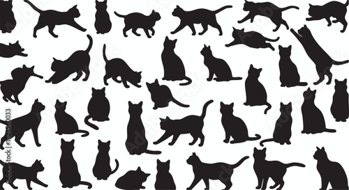 Silhouette Cats Background Playful Kittens in Seamless Black Shapes for Fabric and Creative Projects