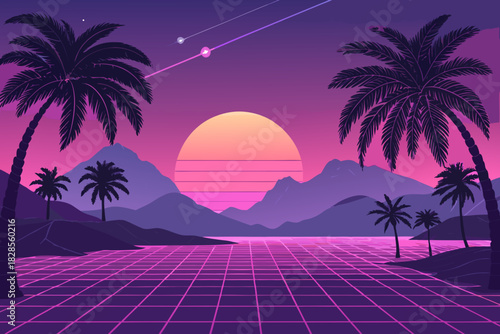 Showcasing Retro Vaporwave Landscape Bold Dynamic Premium Digital Asset