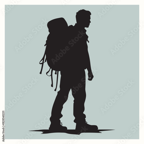 Silhouette of a Hiker with a Large Backpack Walking Vector