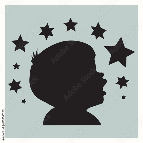 Child's Head Silhouette with Stars