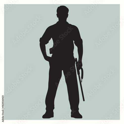 Police Officer with Baton and Holster Silhouette