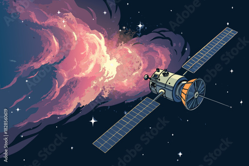 Satellite Floating Near Nebula Clo Creative Visual Suitable for Design
