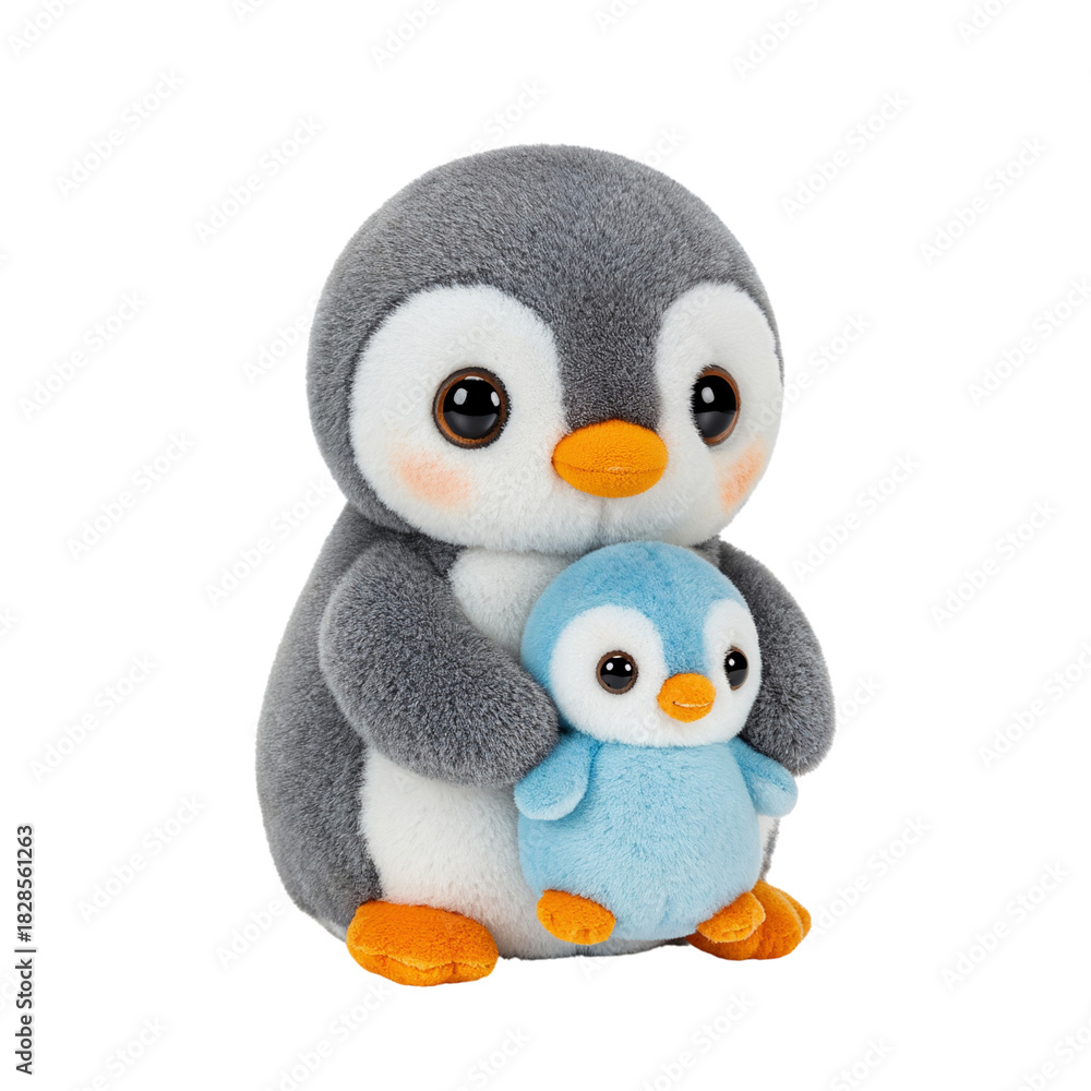 Fototapeta premium Cute plush penguin toys adorable duo for children and collectors whimsical fun isolated on transparent background