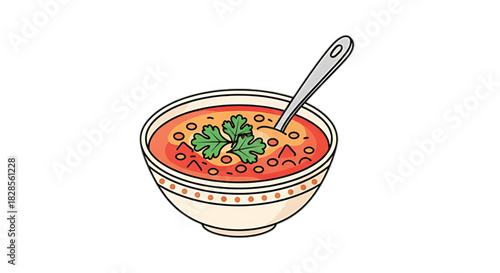 Hearty bowl of flavorful lentil soup garnished with fresh parsley and a spoon, perfect for a comforting meal.