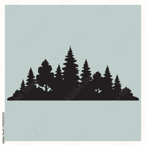 Evergreen Forest Trees Silhouette Vector Illustration