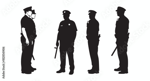 Silhouette of Law Enforcement Officers Standing Guard and Patrolling, a Symbol of Public Safety and Order