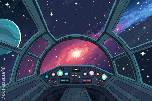 Starship Cockpit Showing Galaxi High-Quality Stock Image Great for Commercial Projects