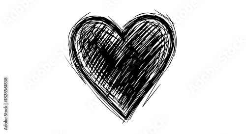 Handdrawn Black Ink Heart Doodle: Simple Sketch Illustration.