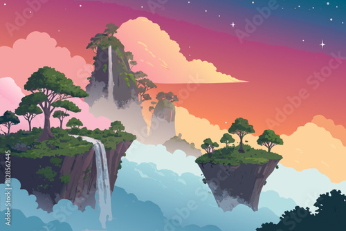 Surreal Floating Islands With Waterfalls High-Quality Stock Image Perfect for Editorial Content