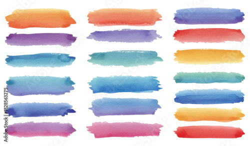 Colorful Watercolor Brush Strokes and Design Elements for Backgrounds and Graphic Design Projects