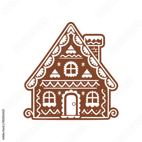Gingerbread house. Christmas cookie illustration. Gingerbread house for Christmas decorations, greeting cards, holiday invitations, digital art, and winter-themed projects