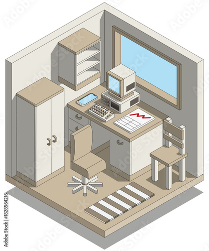 Office interior. Isometric. Isolated on white background. Vector illustration.