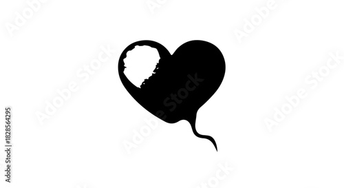 Minimalist Black Heart Graphic with Brush Stroke Highlight on White Background.
