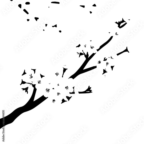Silhouette Branch with Abstract Leaves in High-Contrast Monochrome Artwork.
