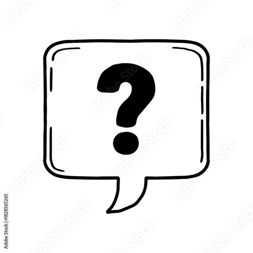 Hand drawn question mark speech bubble doodle style. Outline Sketch of rounded rectangle question box