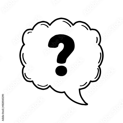Hand drawn cloud question mark speech bubble doodle style