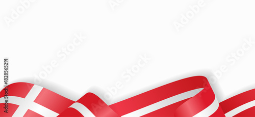 Danish flag stylized wavy ribbon abstract background layout. Vector illustration.