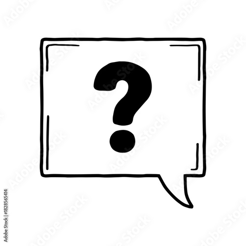 Rough hand drawn question mark speech bubble. Vector sketch of square talk box icon