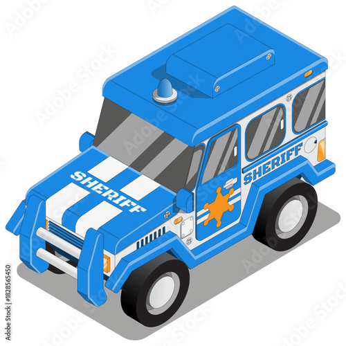 Sheriff's car. Isometric. Isolated on white background. Vector illustration.
