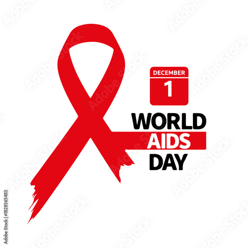 Vector illustration for World AIDS Day, December 1st. Features a red awareness ribbon & calendar icon on black. Ideal as an EPS, JPG, or transparent PNG for campaigns.
