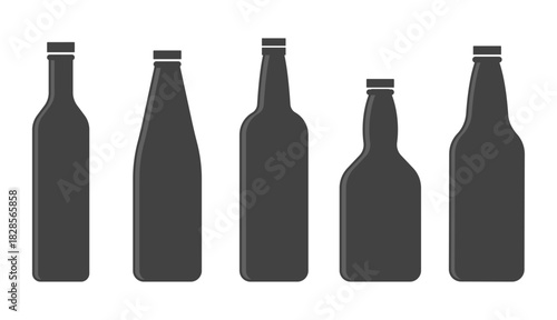 Beer Bottle Silhouettes Set. Bottle Silhouettes Set. Beer, Beverage and Drink Container Vector Collection.