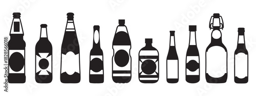 Beer Bottle Silhouettes Set. Bottle Silhouettes Set. Beer, Beverage and Drink Container Vector Collection.