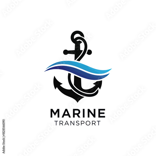 Marine Transport Logo Featuring Anchor and Waves.