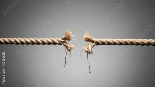 Close up of a thick rope fraying and breaking apart under extreme tension