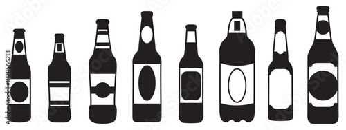 Beer Bottle Silhouettes Set. Bottle Silhouettes Set. Beer, Beverage and Drink Container Vector Collection.