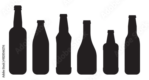 Beer Bottle Silhouettes Set. Bottle Silhouettes Set. Beer, Beverage and Drink Container Vector Collection.
