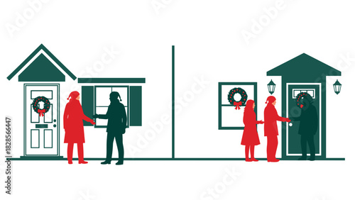 Holiday cheer neighbors connecting home visits, spreading joy and festive spirit, Christmas time