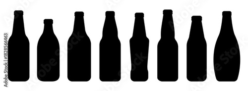 Beer Bottle Silhouettes Set. Bottle Silhouettes Set. Beer, Beverage and Drink Container Vector Collection.