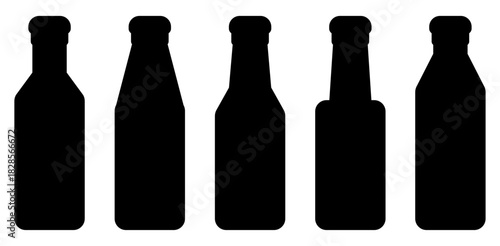 Beer Bottle Silhouettes Set. Bottle Silhouettes Set. Beer, Beverage and Drink Container Vector Collection.