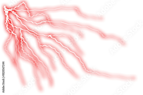 Red lightning bolt effect thunder storm energy strike on transparent background