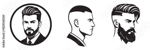 Illustrations of modern men with diverse hairstyles and beards