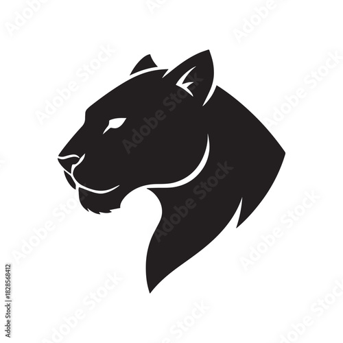 Black lioness head silhouette, elegant wild cat profile vector