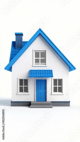 Wallpaper Mural Isolated white two-story house with blue trim and door on white background, a conceptual building image Torontodigital.ca