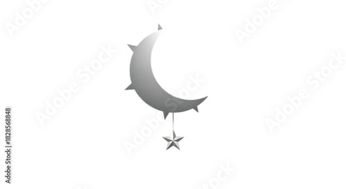 Silver crescent moon with a small star ornament, symbolizing dreams and nighttime wonder.