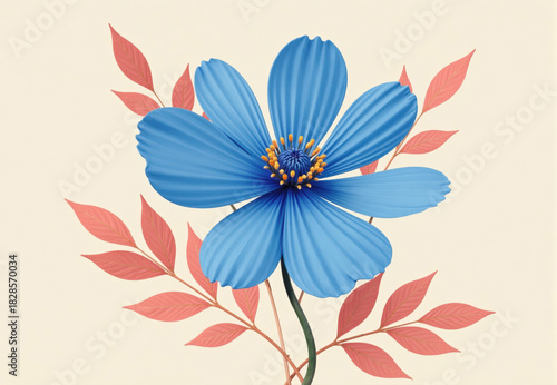 Wallpaper Mural Stylized Blue Flower with Coral Leaves Illustration Torontodigital.ca