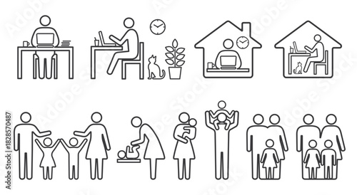 人　家族　アイコン　ピクトグラム　線画イラストセット