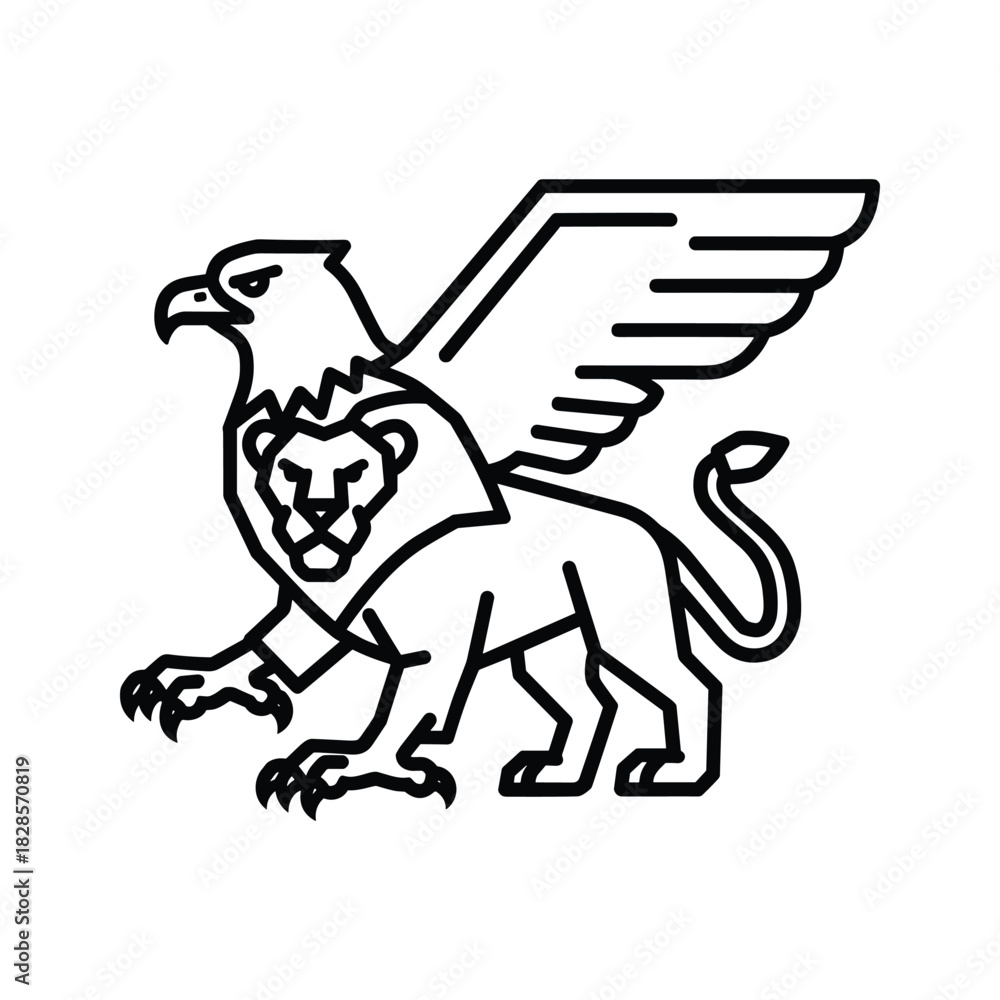 Fototapeta premium Griffin mythical creature with eagle head, wings, lion body, isolated